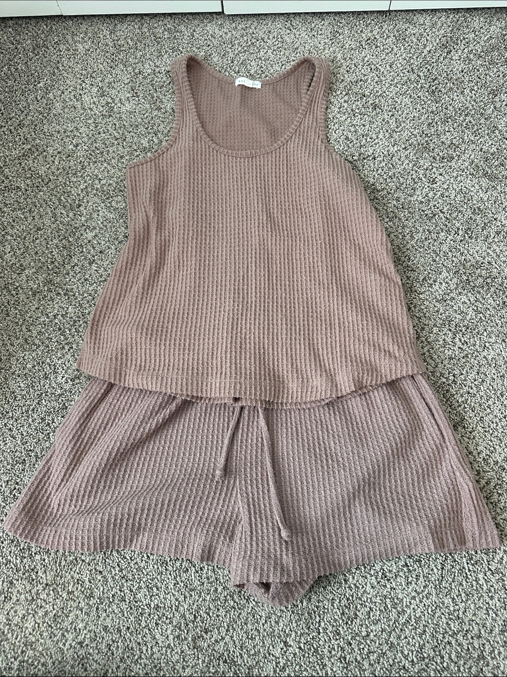 Socialite Waffle-Knit Tank & Drawstring Short Set - Mauve Pink